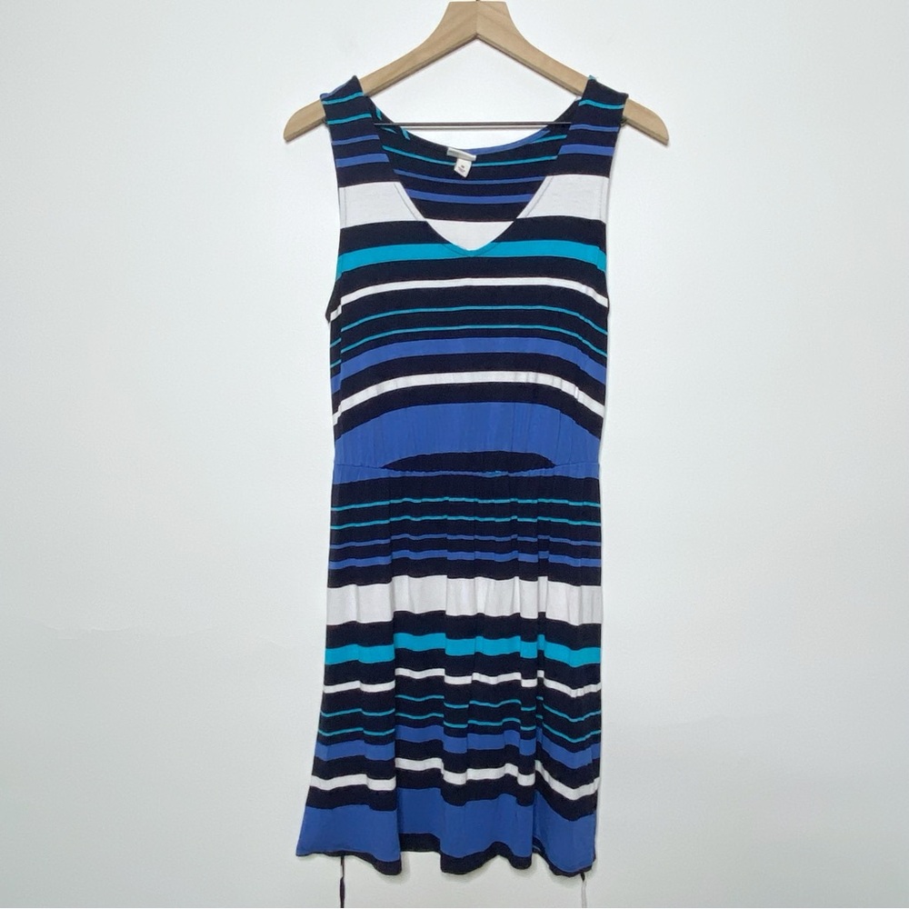 Merona Striped Sleeveless Dress in Blue and White Self Tie Belt Size Medium